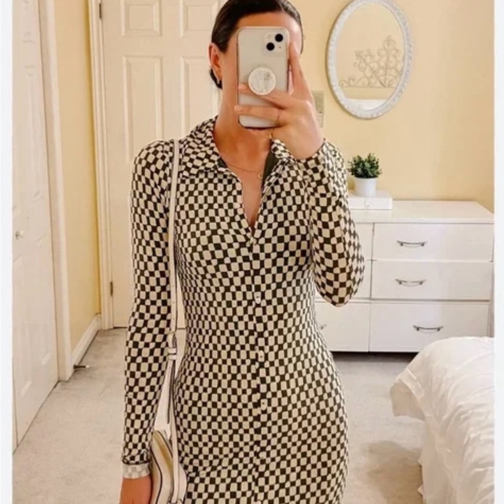 Checkered Long Sleeve Dress